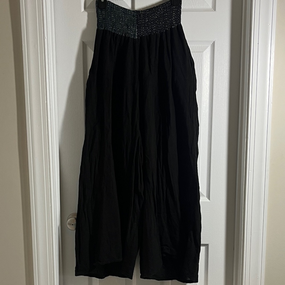 Kantha Bae Black Wide-Leg Pants with Textured Waistband